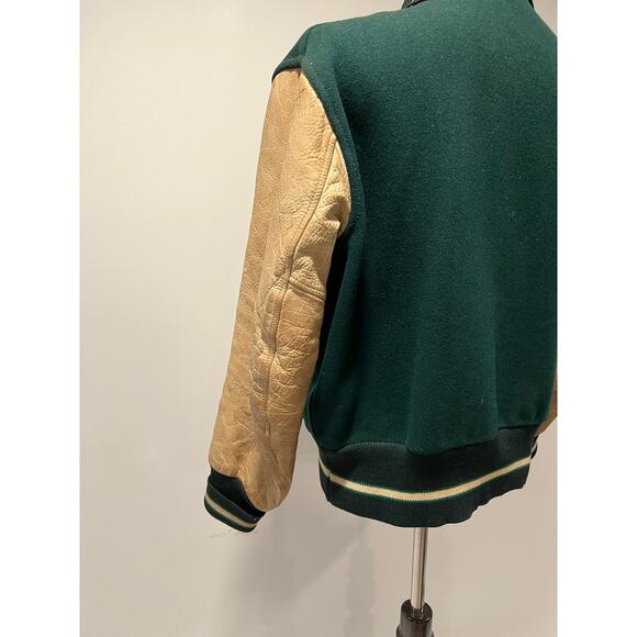Men's Varsity Letterman Bomber Jacket Green Yellow D Dartmouth Rowing - Picture 8 of 15